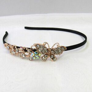 Rose Gold Plated Clear Rhinestone Crystal Butterfly Headband New